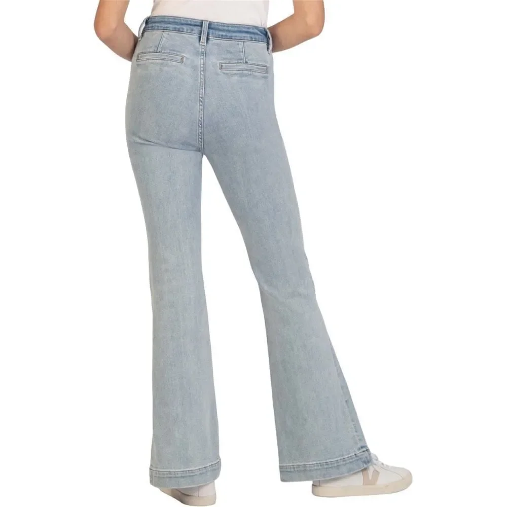 KUT from the KLOTH Ana High Waist Flare Jeans in the Size 12 in Color Block Blue